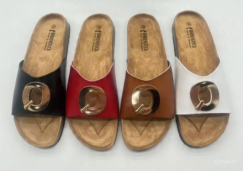 BIRKENSTOCK LEATHER SLIP-ON SLIDES