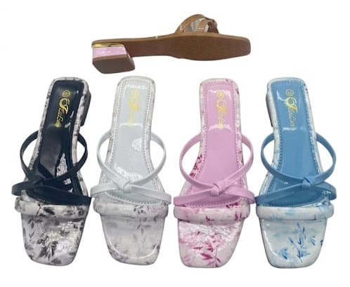 9.6 WOMEN FLORAL-PATTERNED BASE STRAP SANDAL HEELS